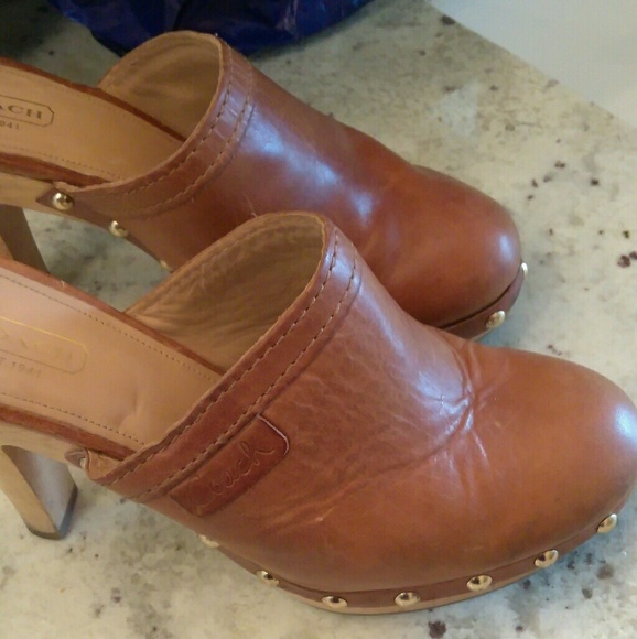 Authentic Coach Leather/ Gold Stud Clogs - Picture 4 of 5